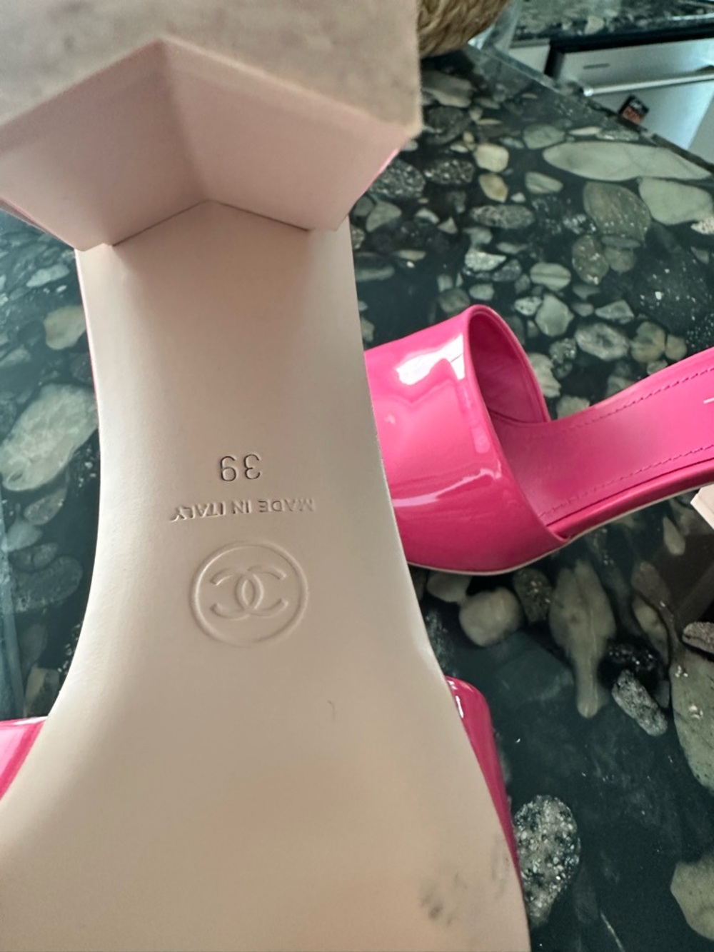 CHANEL Bright Pink Patent Leather Slide Mules - Picture 7 of 12